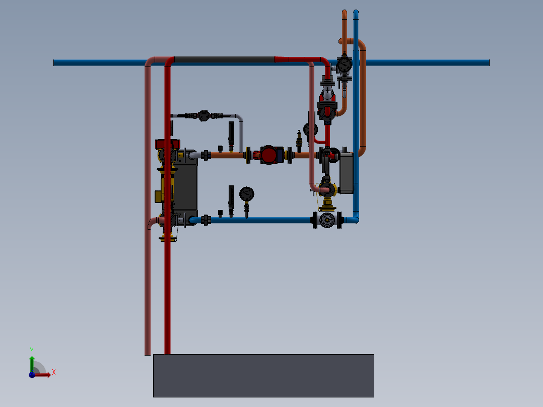 供热变电所管道系统前视图