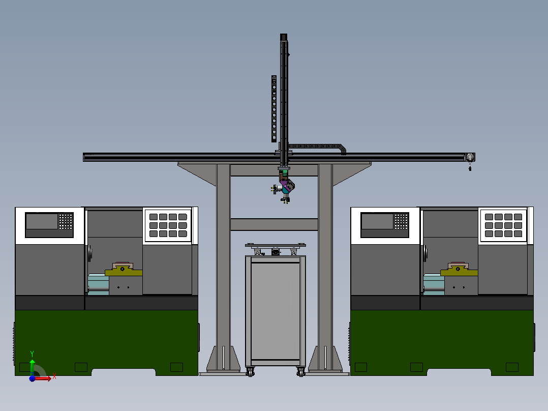 单臂XZ桁架上下料机械手3d图纸 CNC两轴XZ双夹爪桁架机械手3d模型前视图