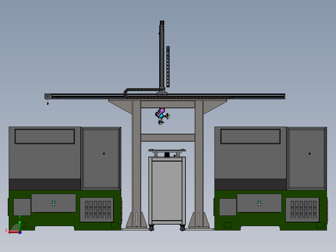 单臂XZ桁架上下料机械手3d图纸 CNC两轴XZ双夹爪桁架机械手3d模型后视图