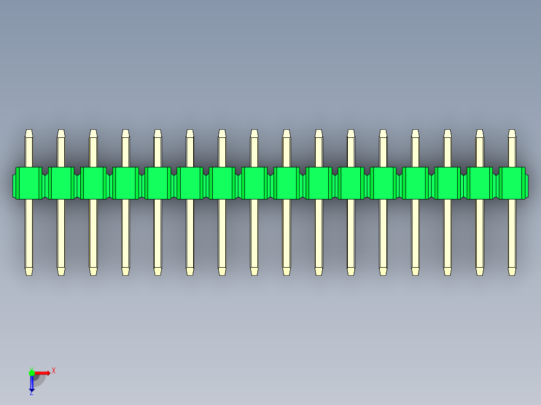 彩色公头100mil（2.54mm）系列-DS1021_green_1x16p_100mil_Type1_rev1.0俯视图