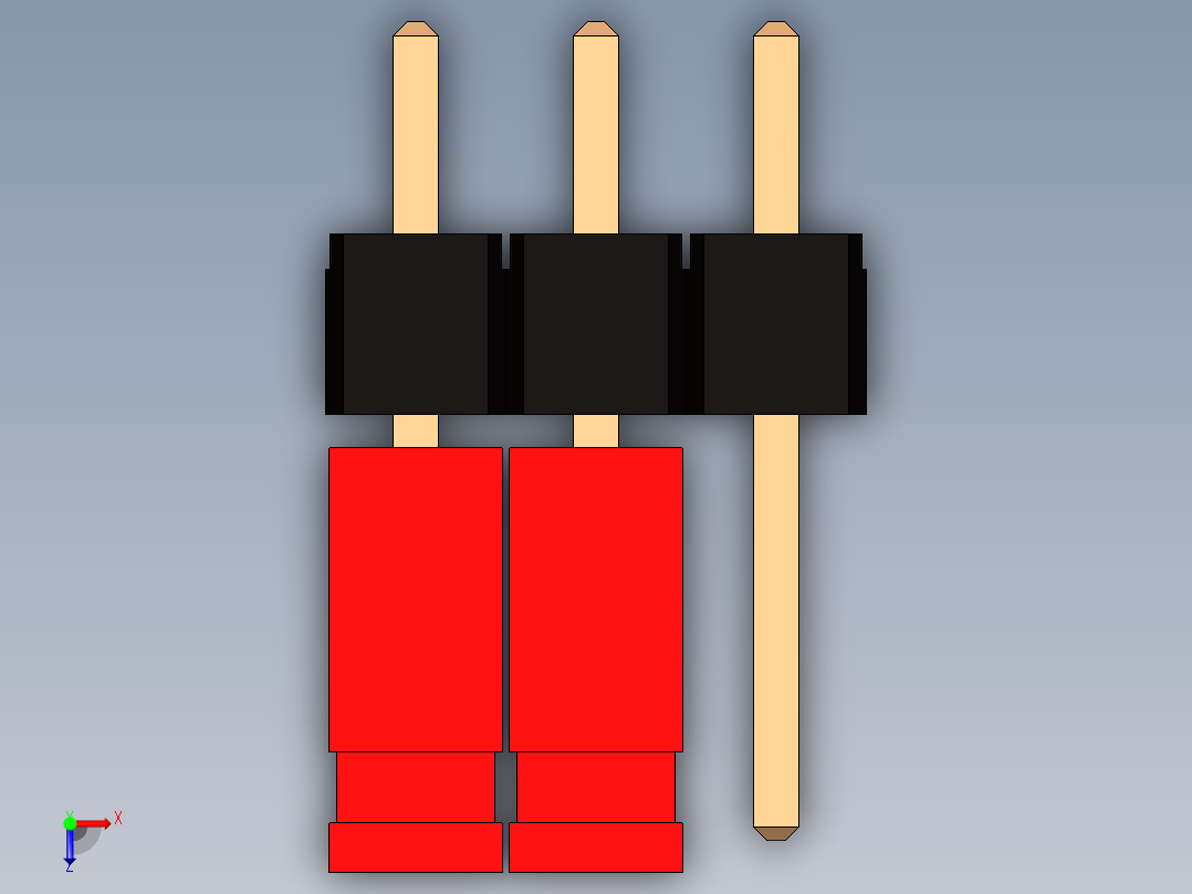 带跳线的排针-pinheader 2x3 and 2 jumpers俯视图