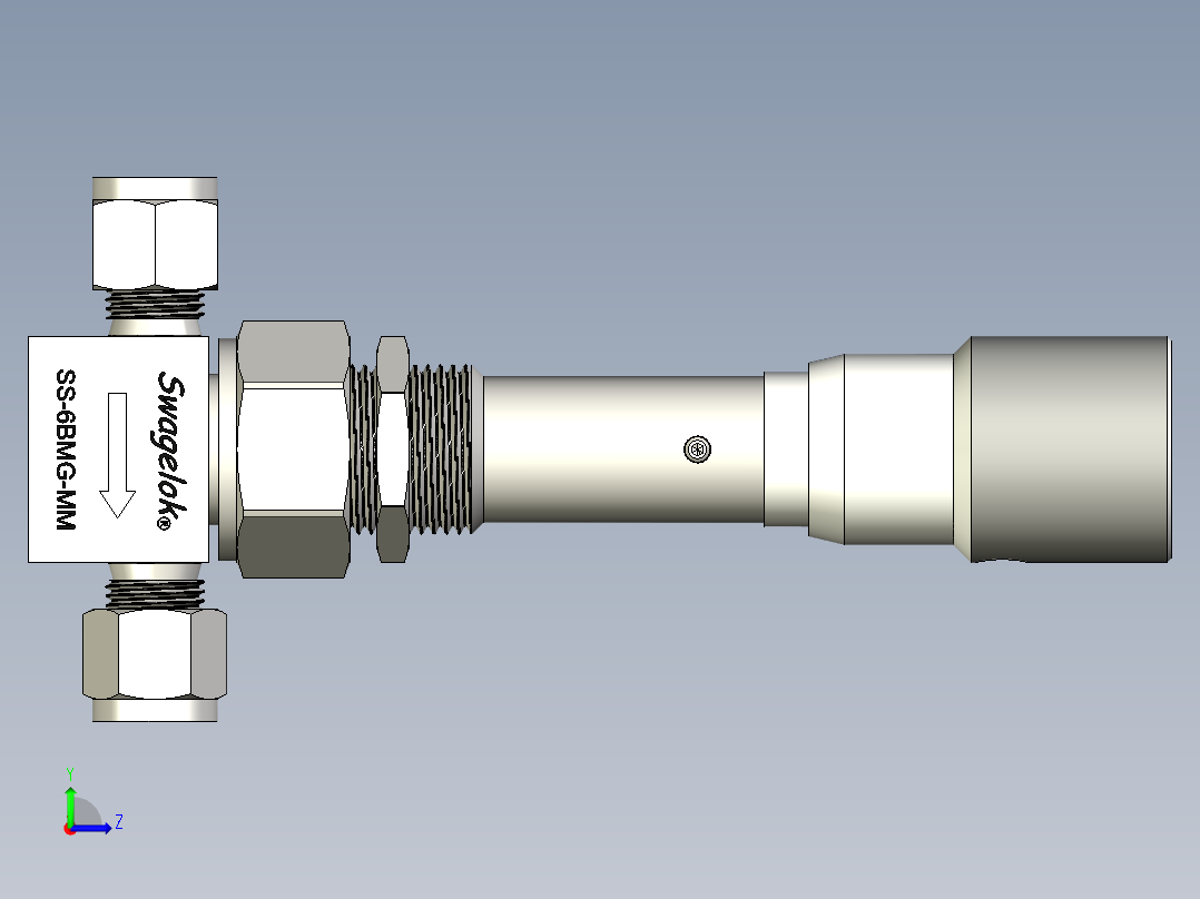不锈钢计量波纹管密封阀，带垫圈，计量杆尖端，6 mm管接头左视图