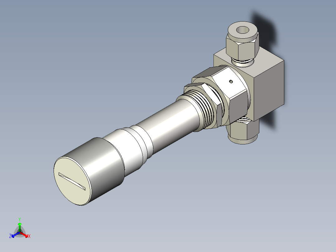 不锈钢计量波纹管密封阀，带垫圈，计量杆尖端，6 mm管接头正等轴测图