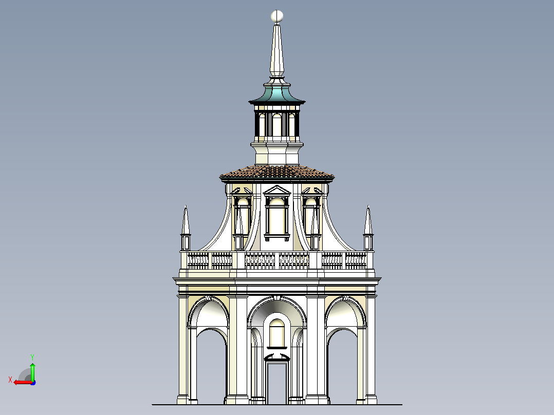 八角巴洛克建筑后视图