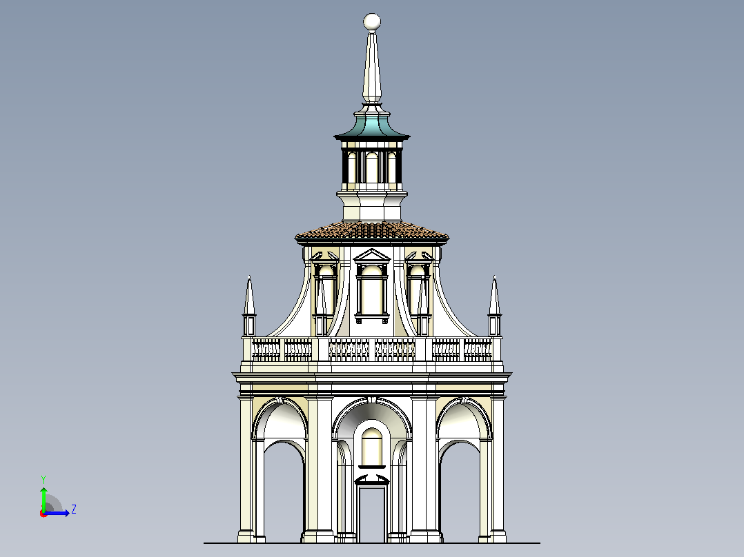 八角巴洛克建筑左视图
