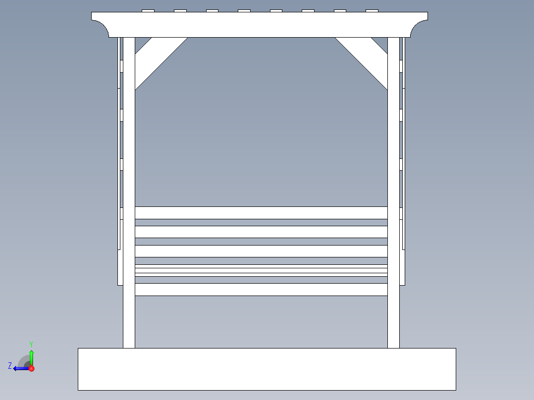 公园拱门椅子模型3D图纸 Solidworks设计右视图