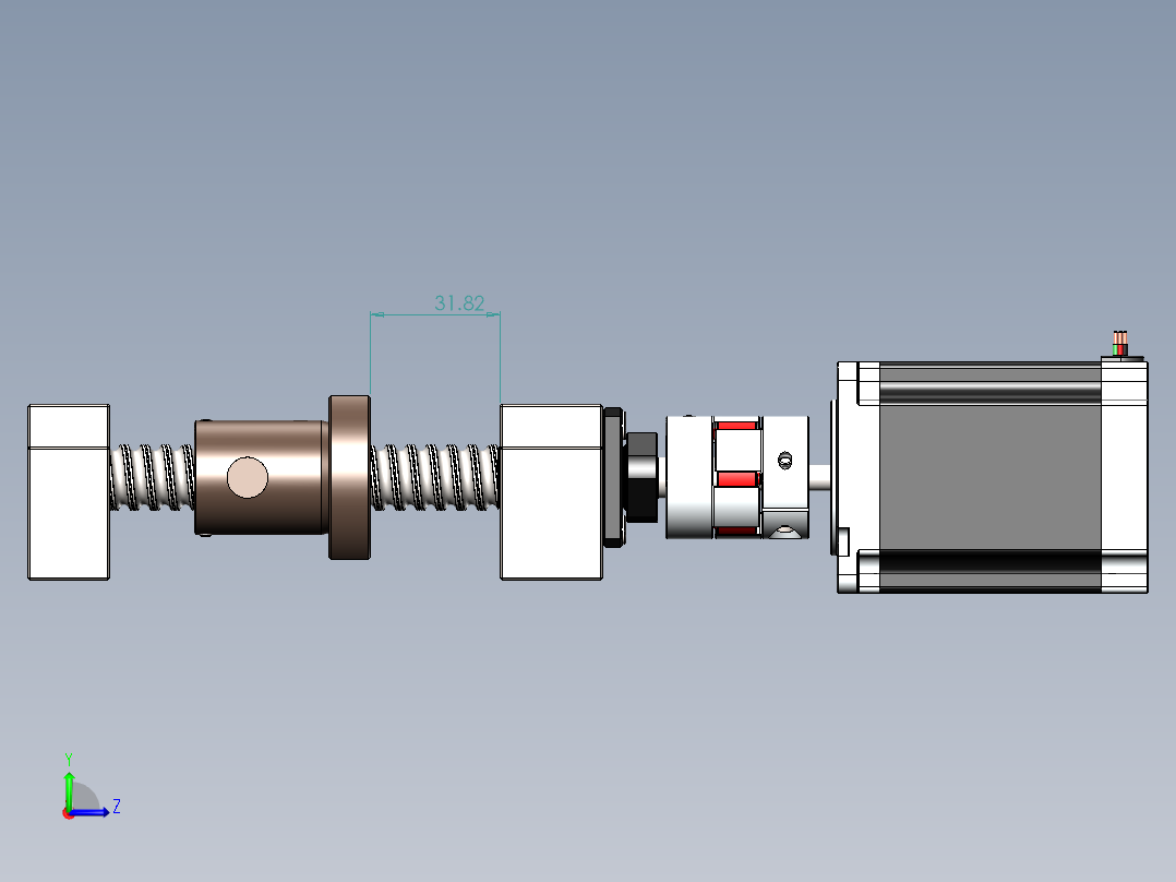 滚珠丝杠套装组合（直径16mm 行程50mm）左视图