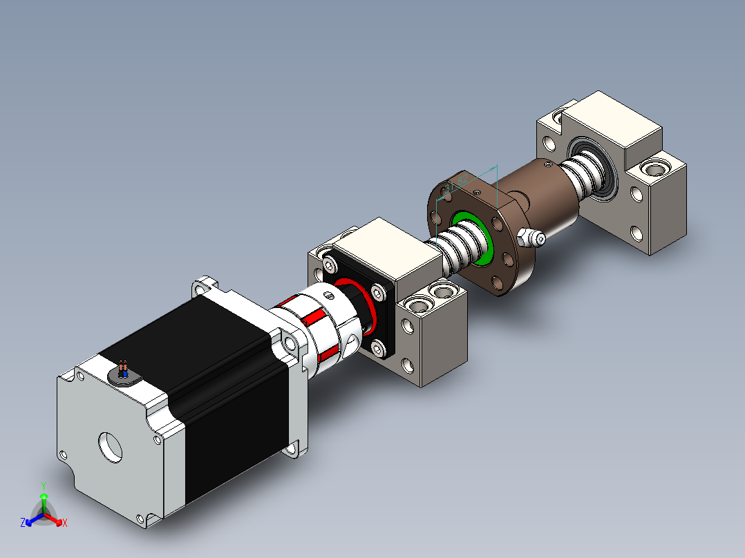 滚珠丝杠套装组合（直径16mm 行程50mm）正等轴测图