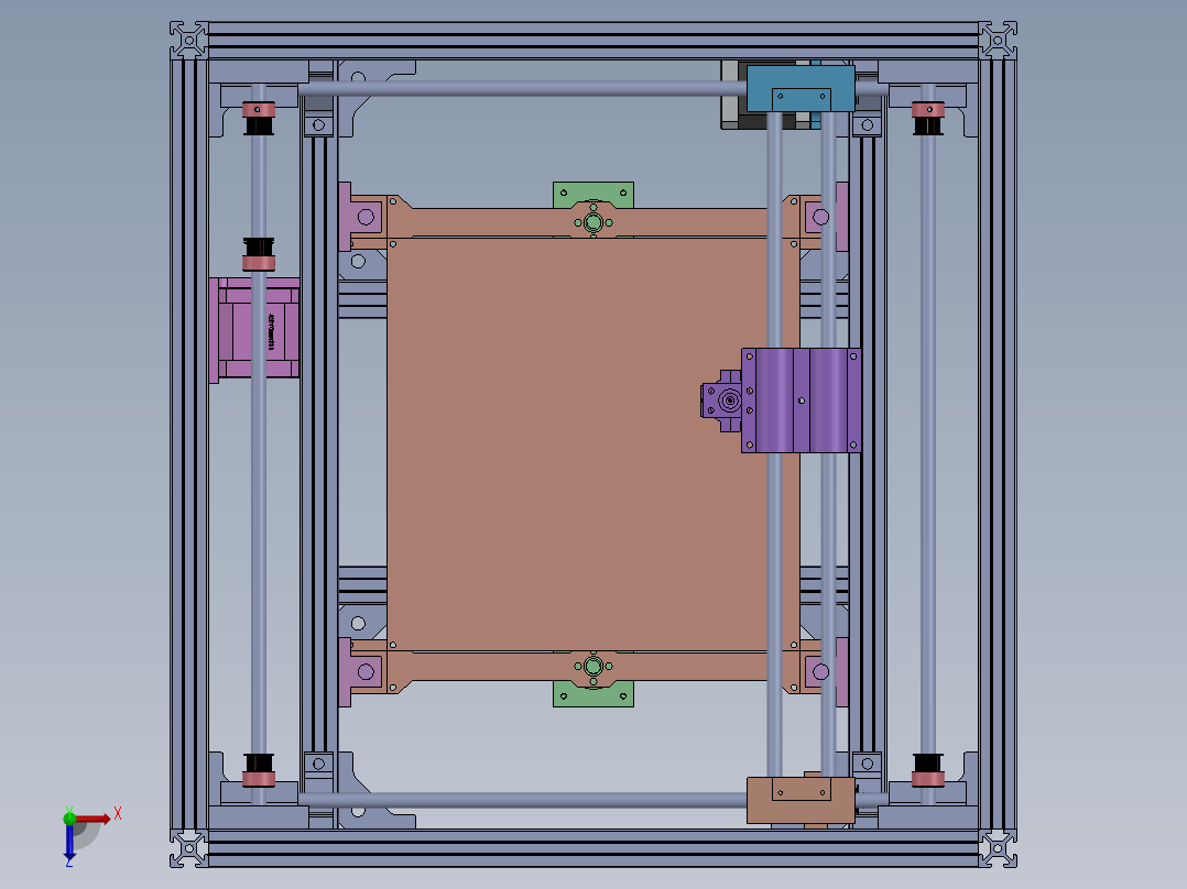 铝框架3D打印机俯视图