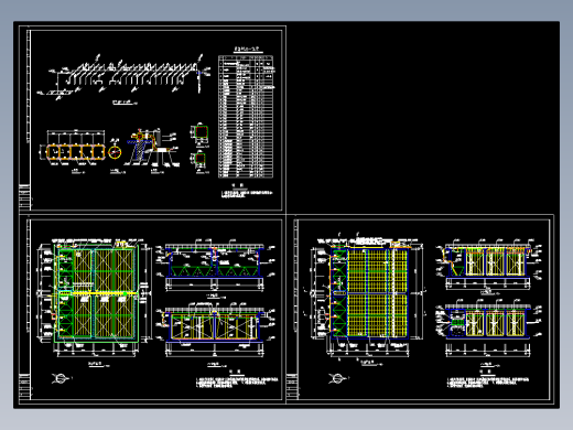 某地大型接触性氧化池结构平面详图，包含平面图、池顶平面图