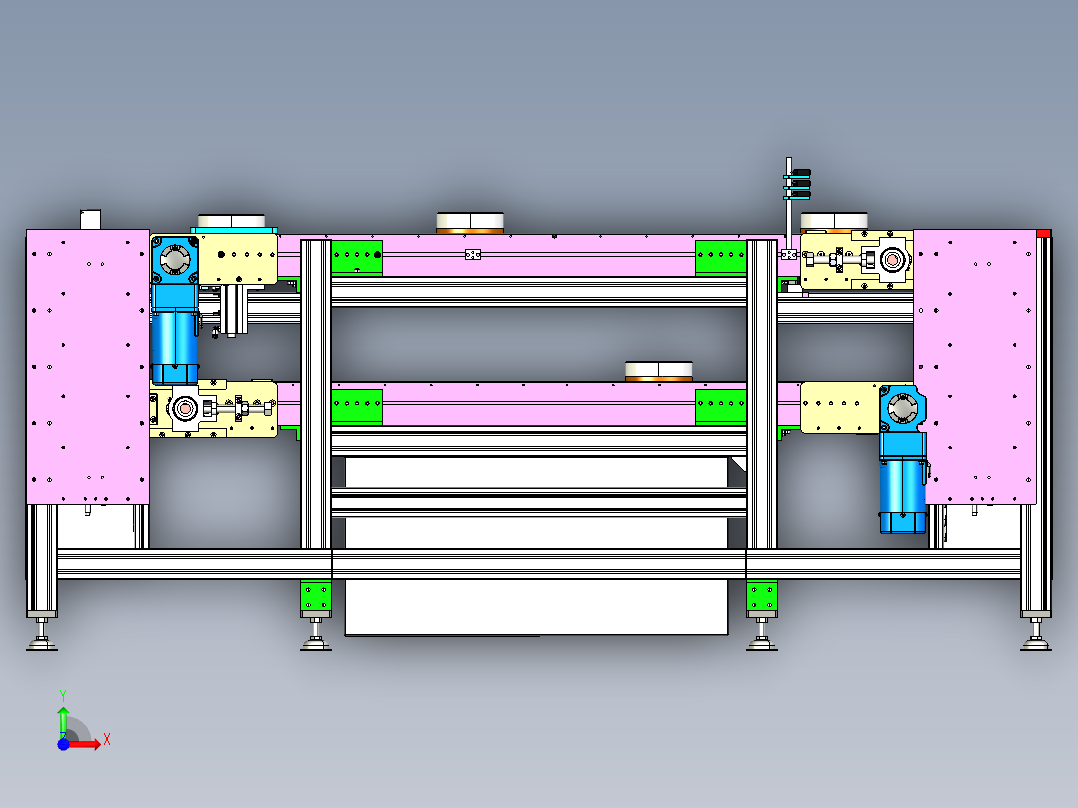 双层倍速链流水线（超详细的设计3D模型工程图）3D模型前视图