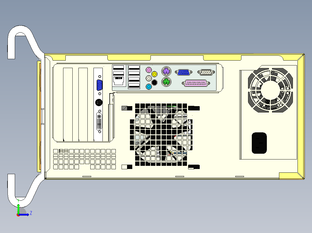 台式电脑主机整机系统左视图