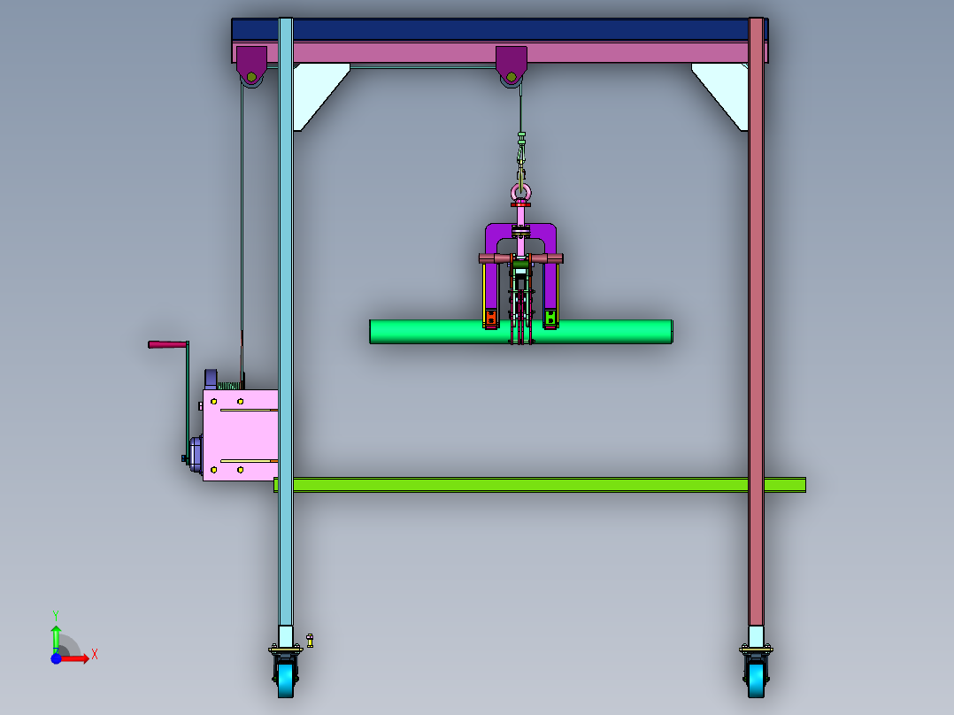 手摇绞盘圆钢移动吊机前视图