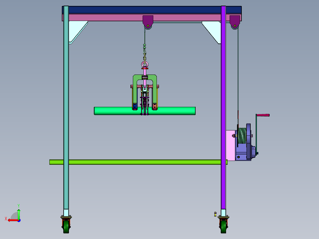 手摇绞盘圆钢移动吊机后视图