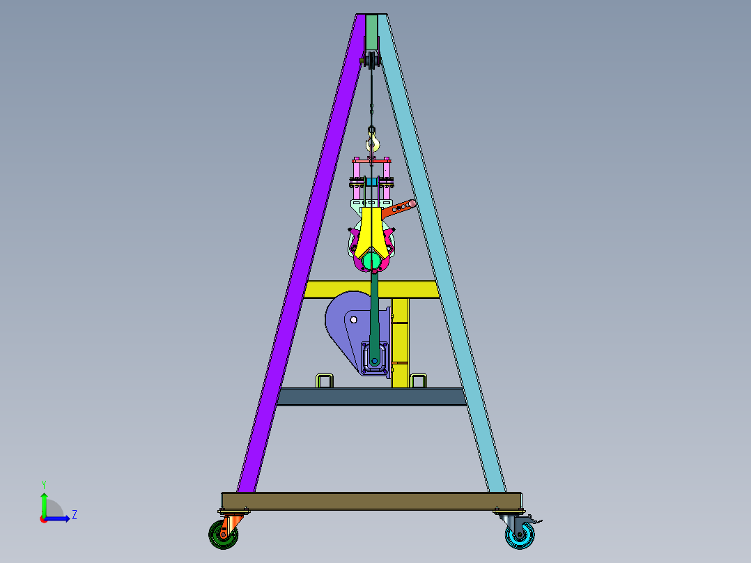 手摇绞盘圆钢移动吊机左视图