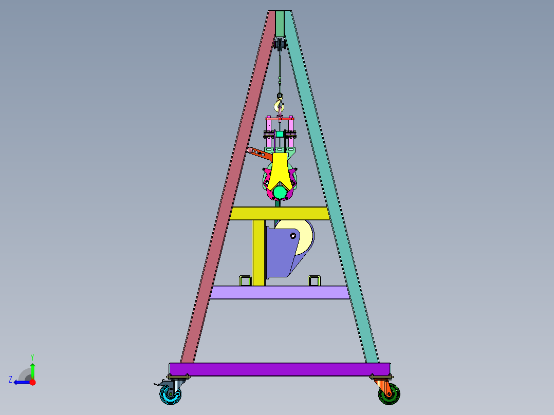 手摇绞盘圆钢移动吊机右视图