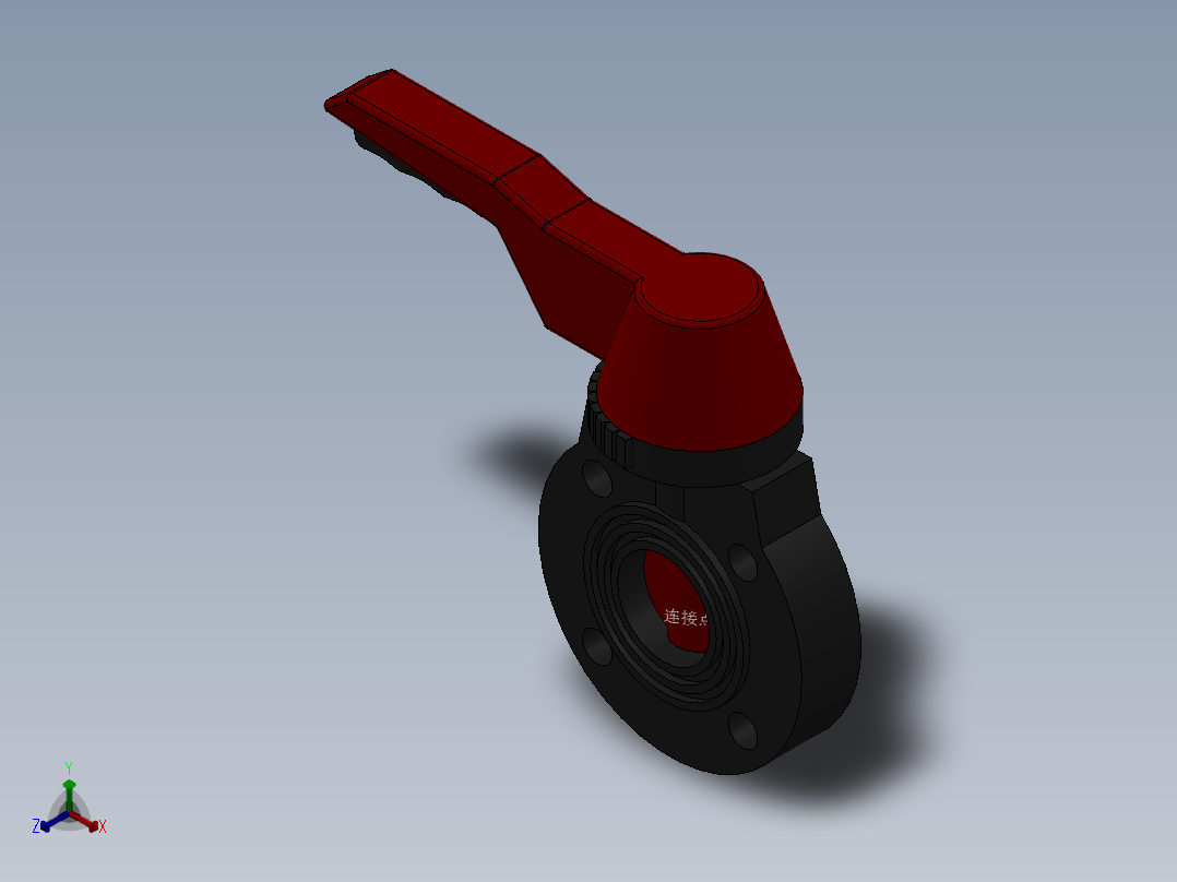 手柄式蝶阀-UPVC DN25-DN150正等轴测图