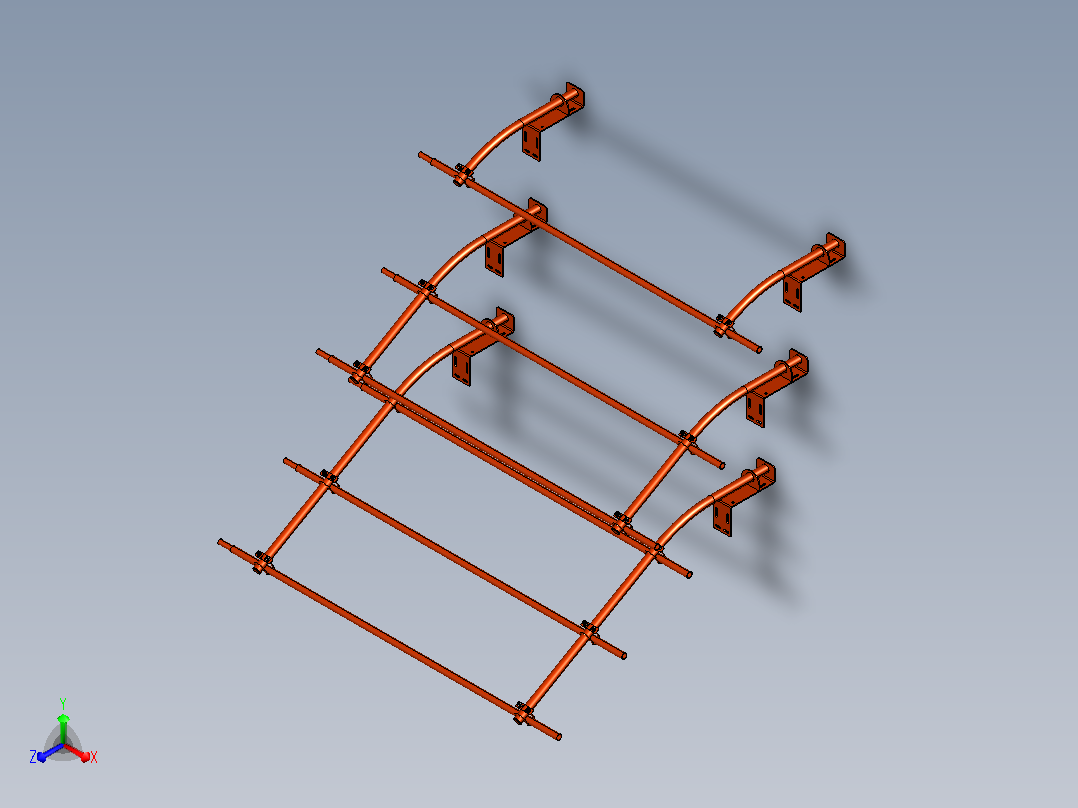带双栏杆附件的倾斜平屋顶栏杆正等轴测图