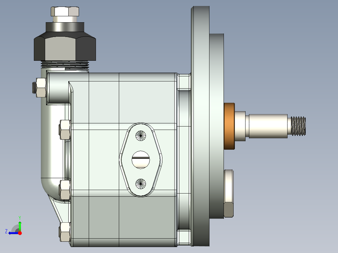 带溢流阀的外啮合齿轮泵右视图