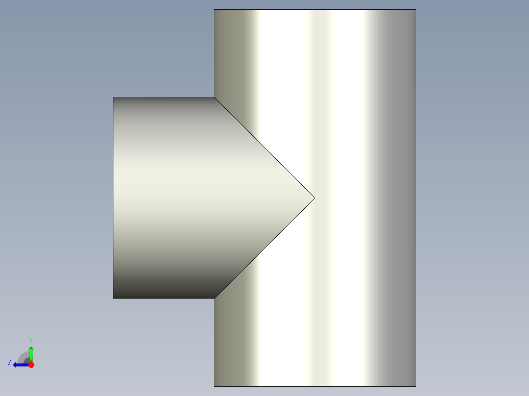 B3004440-简单的2英寸SCH80 PVC三通模型。右视图