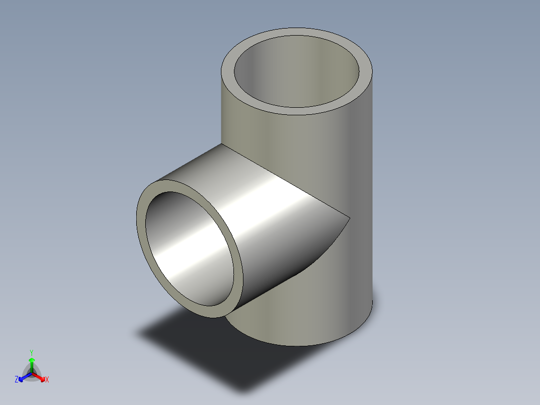 B3004440-简单的2英寸SCH80 PVC三通模型。正等轴测图