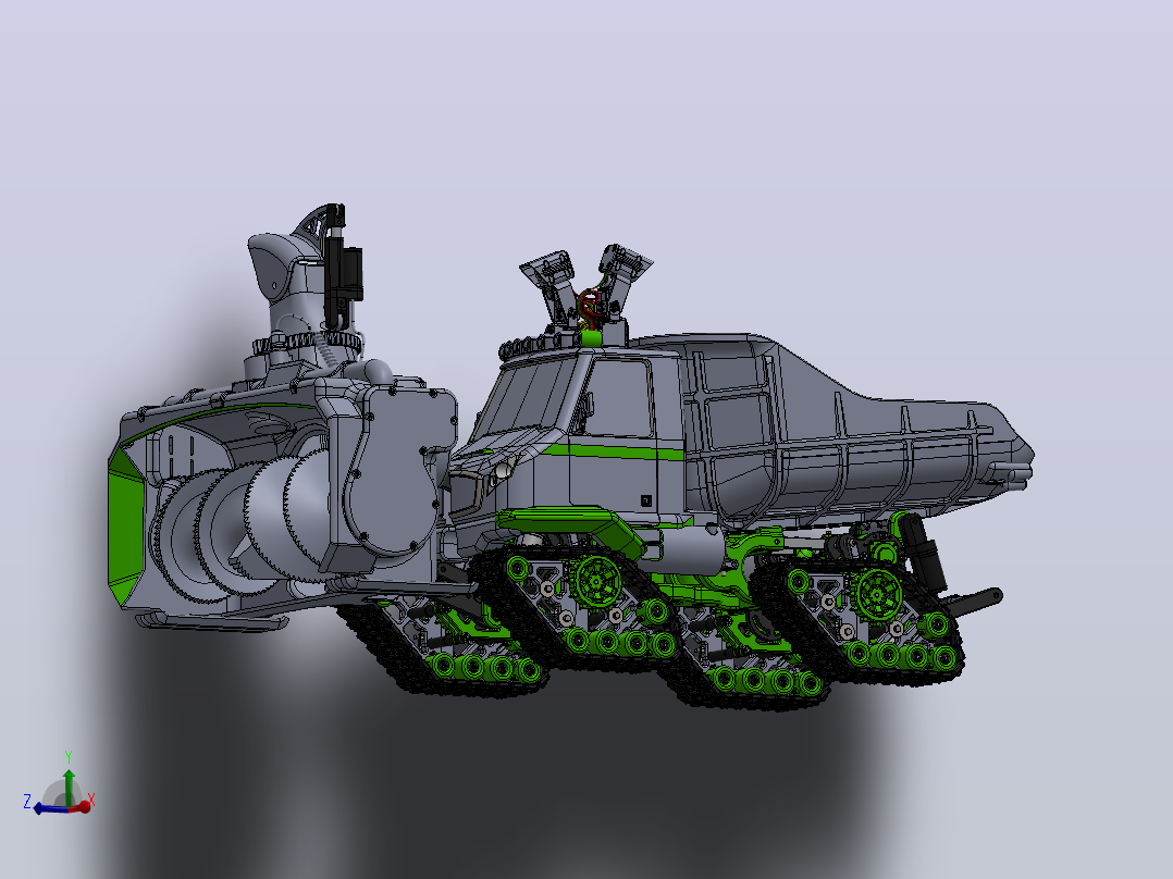 1比5遥控履带除雪机模型3D图纸 Solidworks设计 x_t格式主视图