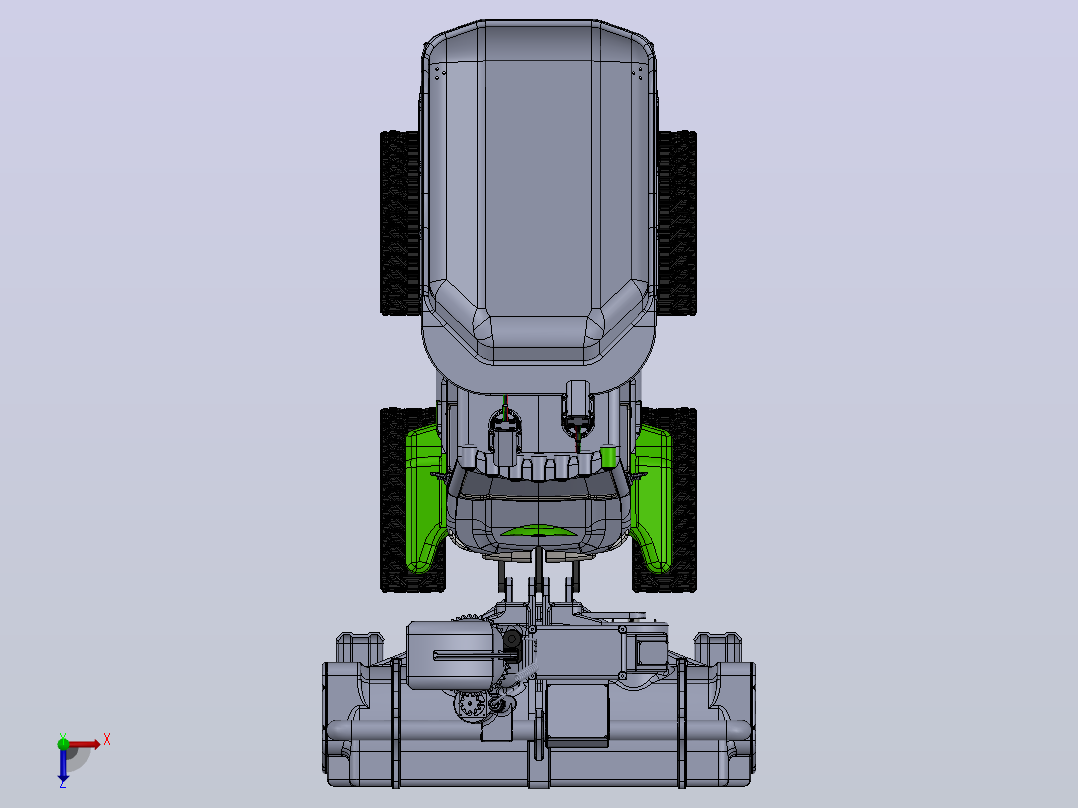 1比5遥控履带除雪机模型3D图纸 Solidworks设计 x_t格式俯视图