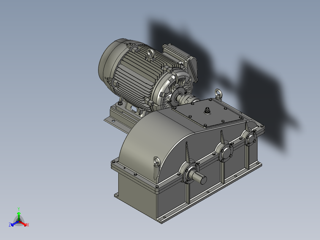 马达带动齿轮箱传动设备正等轴测图
