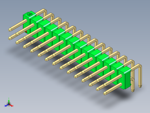 彩色公排针 100mil 2.54mm 系列-DS1022_green_2x14p_100mil_TypeD_rev1.0正等轴测缩略图
