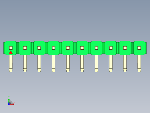 彩色公排针 100mil 2.54mm 系列-DS1022_green_1x10p_100mil_TypeD_rev1.0前视缩略图