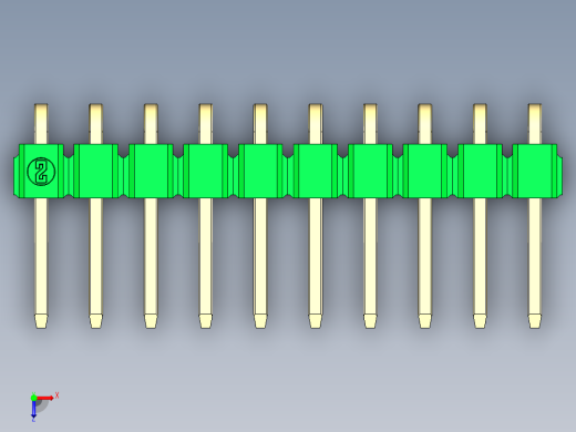 彩色公排针 100mil 2.54mm 系列-DS1022_green_1x10p_100mil_TypeD_rev1.0俯视缩略图