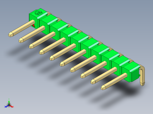 彩色公排针 100mil 2.54mm 系列-DS1022_green_1x10p_100mil_TypeD_rev1.0正等轴测缩略图