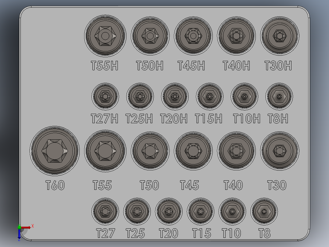Carlyle Torx 螺丝刀套装 3DP俯视图