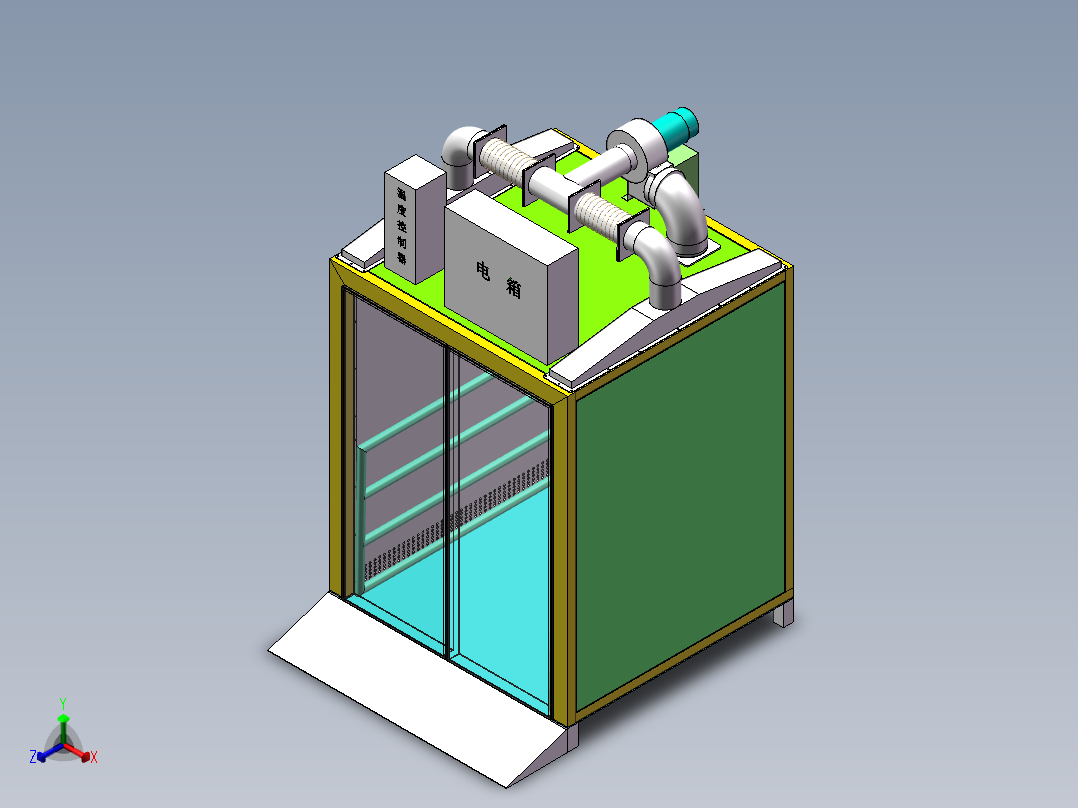 芯材预热烤箱（sw18可编辑+cad）正等轴测图