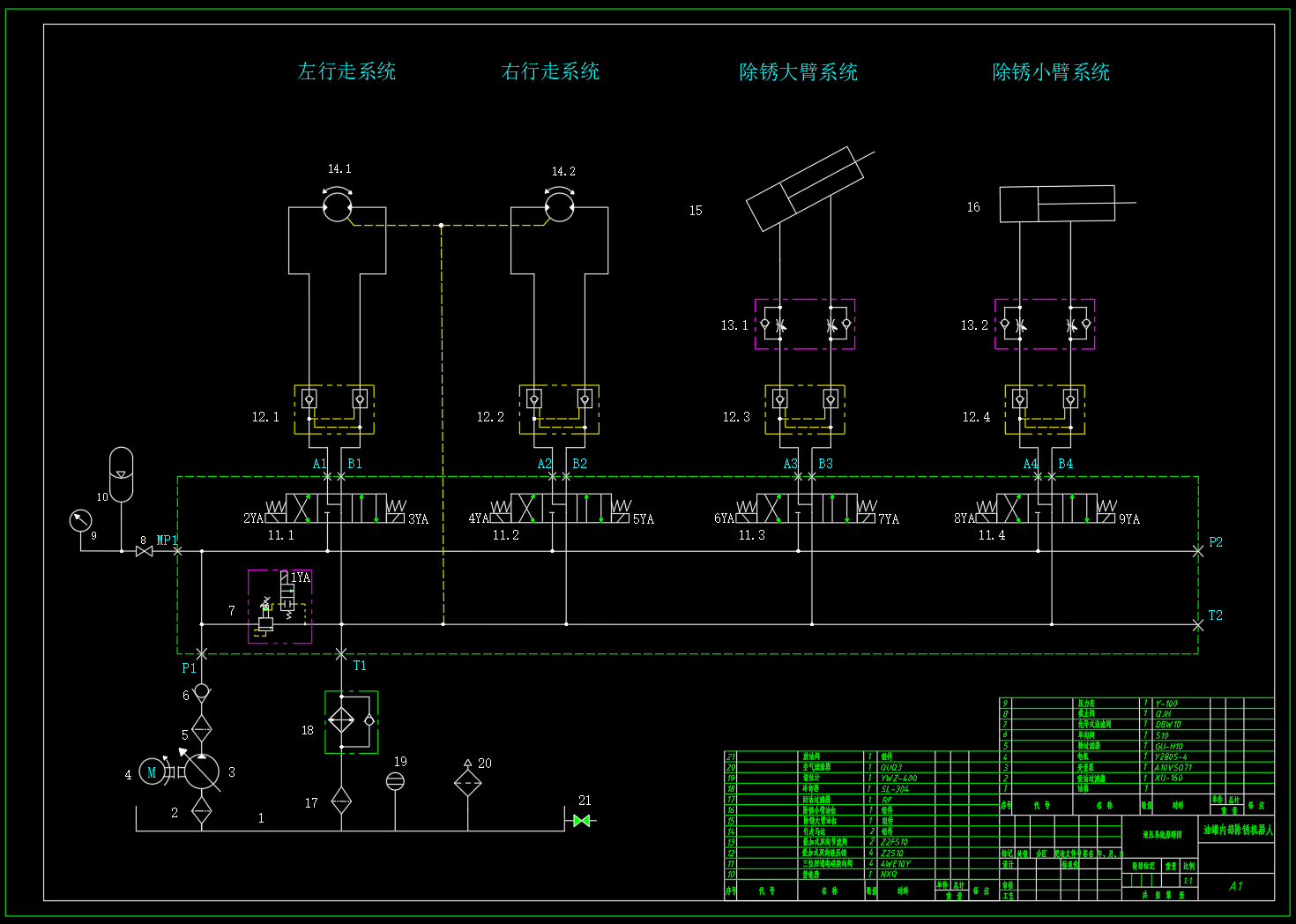 油罐内部除锈机器人液压系统（CAD+说明书）