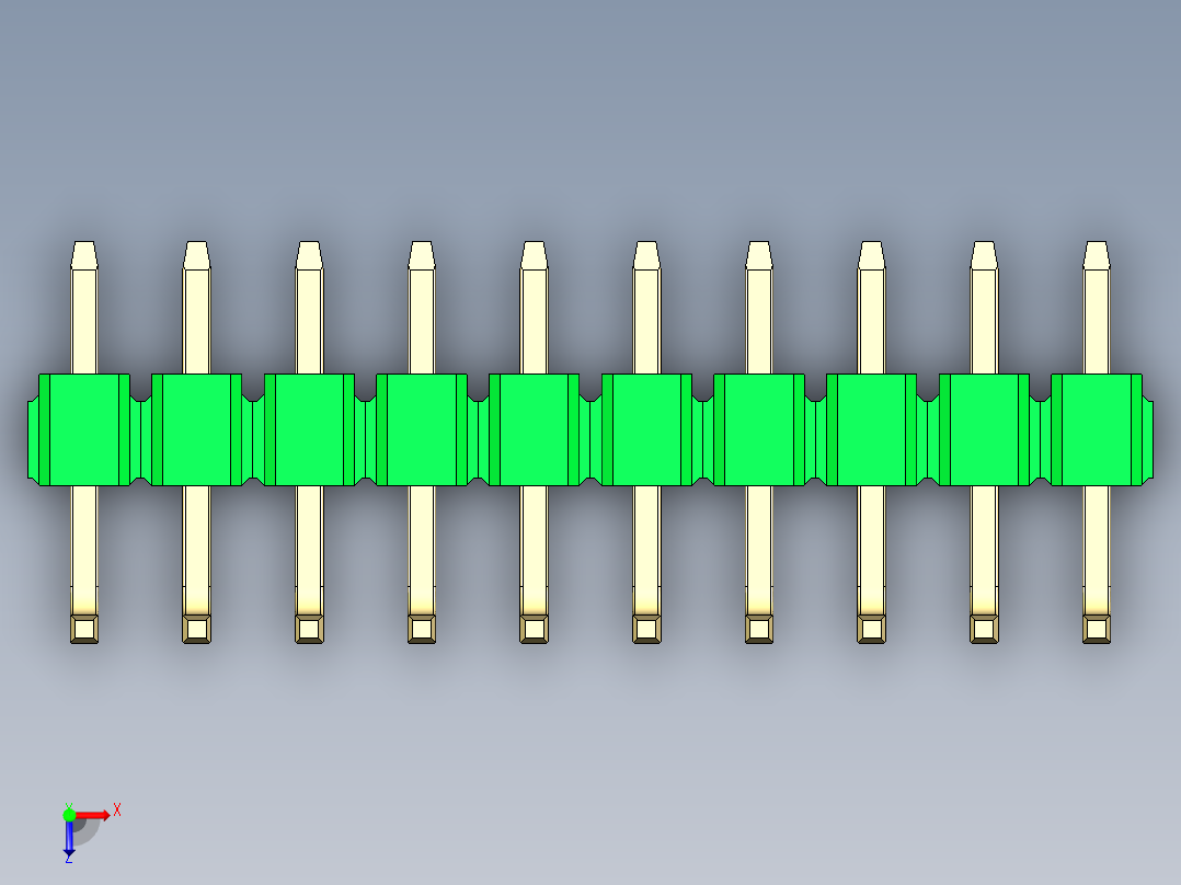 彩色公排针 100mil 2.54mm 系列-DS1022_green_10p_100mil_TypeU_rev1.0俯视图
