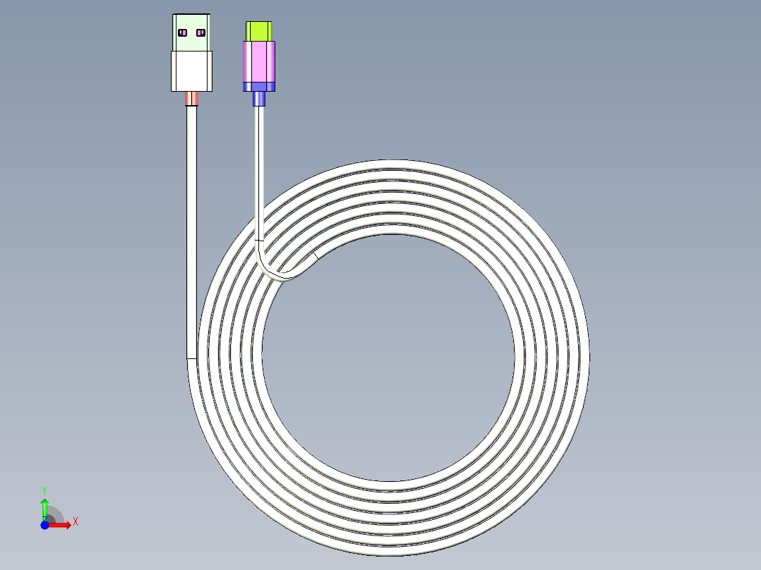 Usb c型电缆盘绕前视图