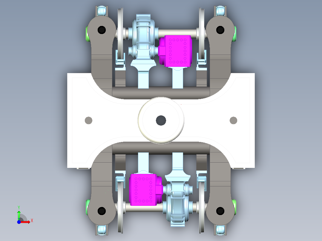 高速轨道车转向架前视图