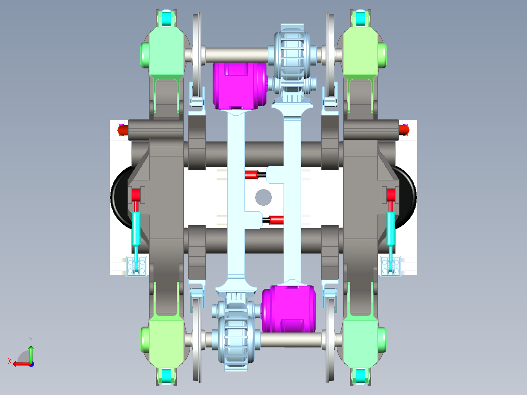 高速轨道车转向架后视图