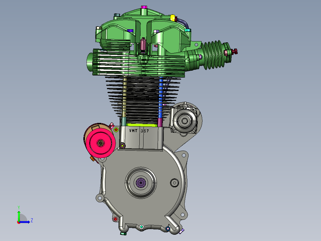 越野摩托车两冲程发动机总成左视图