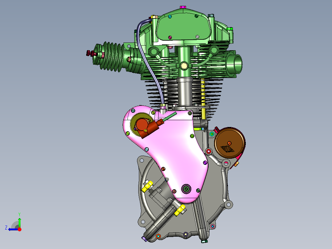 越野摩托车两冲程发动机总成右视图