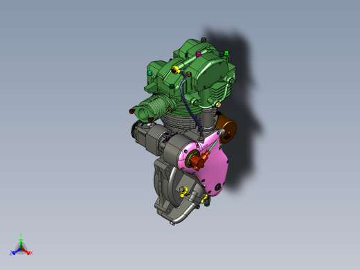 越野摩托车两冲程发动机总成正等轴测缩略图