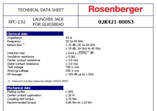 Rosenberger 2.92毫米4孔法兰40 GHz连接器