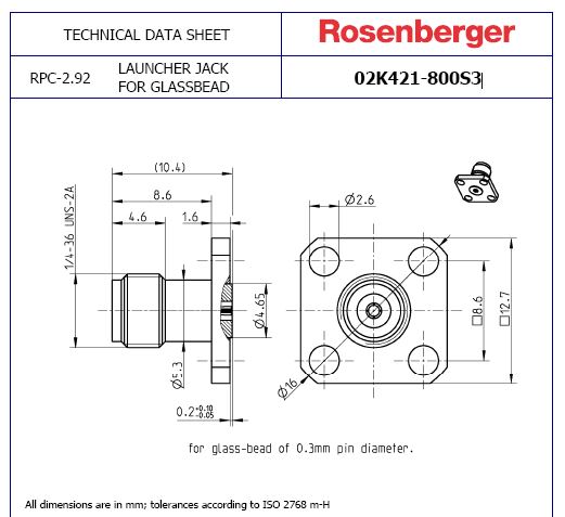 Rosenberger 2.92毫米4孔法兰40 GHz连接器