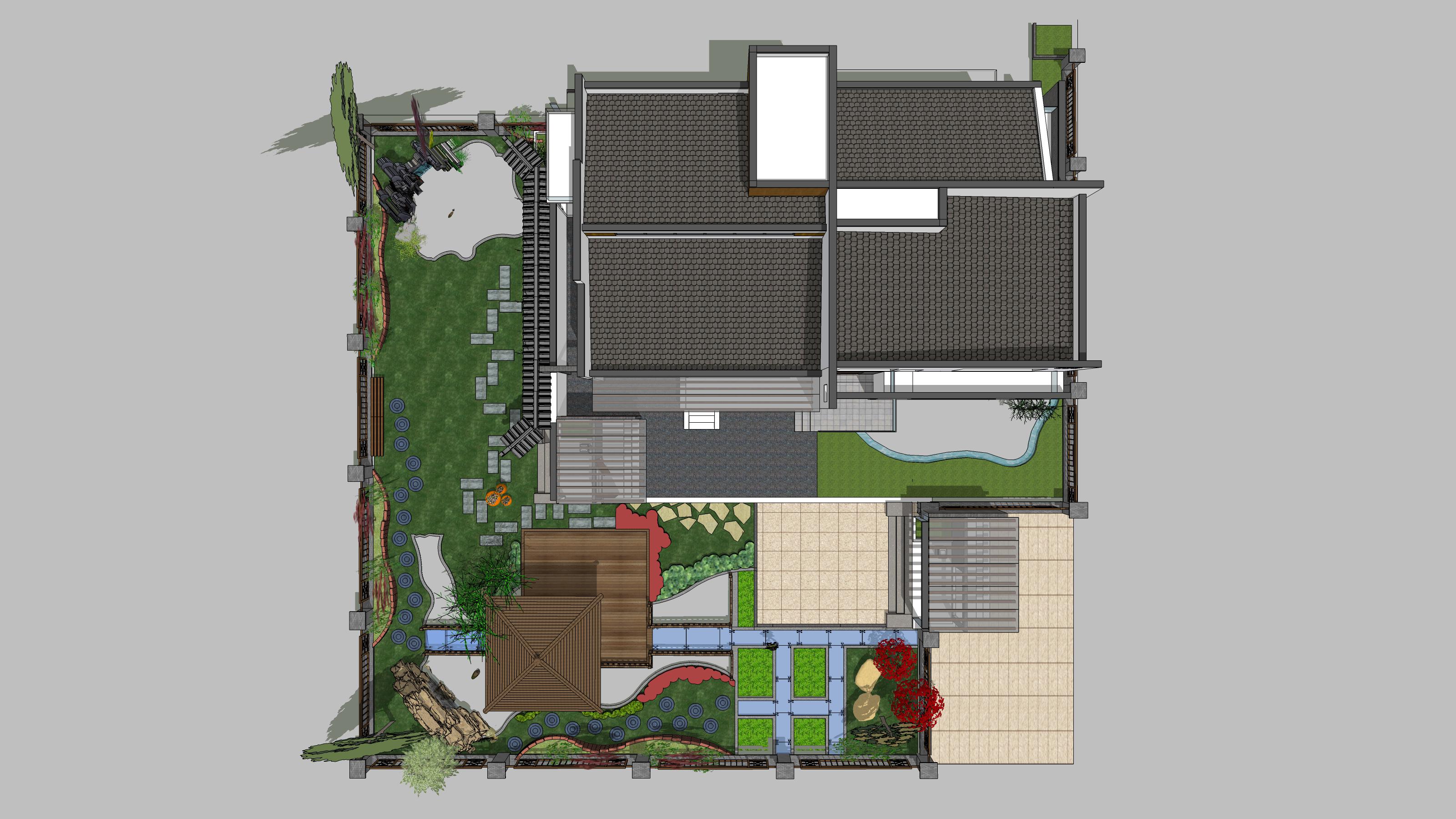 新中式别墅农乡村自建房建筑设计方案CAD总平立剖图纸SU模型素材