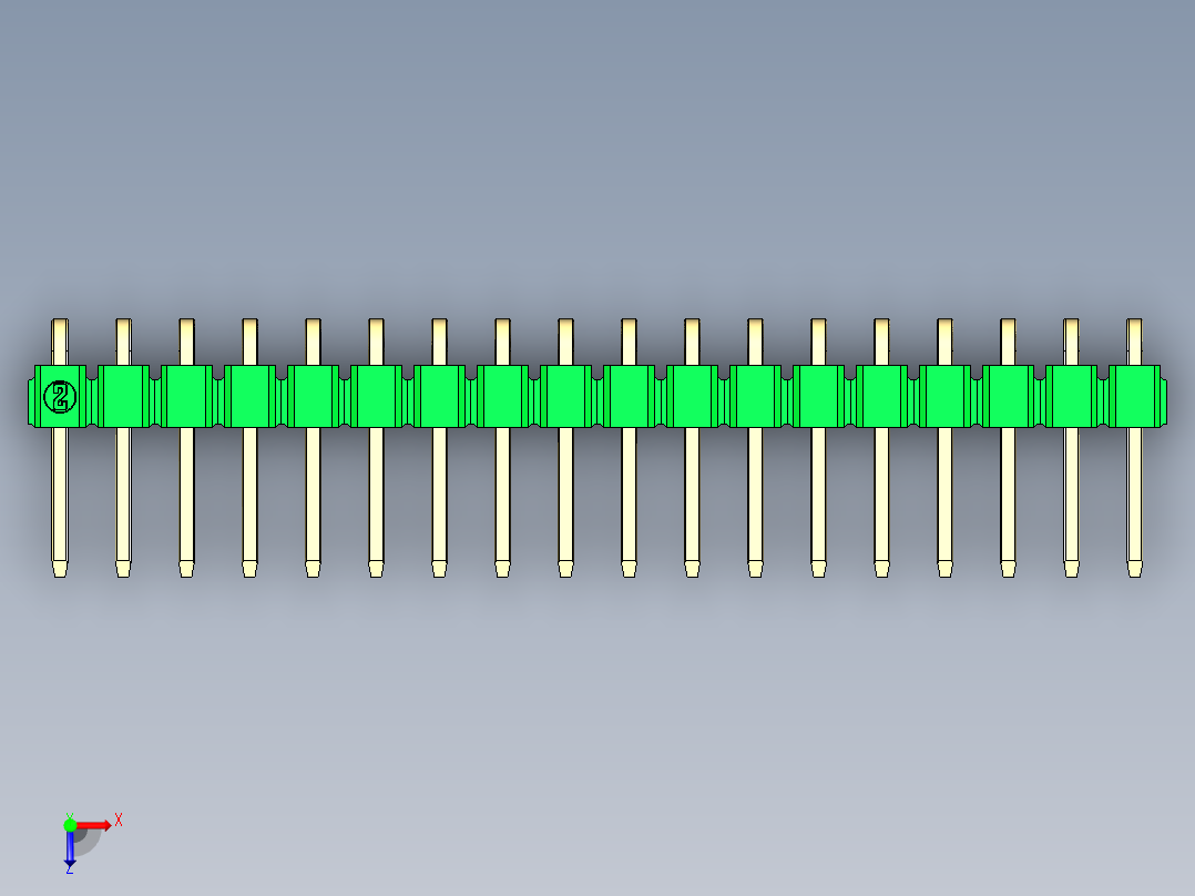 彩色公排针 100mil 2.54mm 系列-DS1022_green_1x18p_100mil_TypeD_rev1.0俯视图