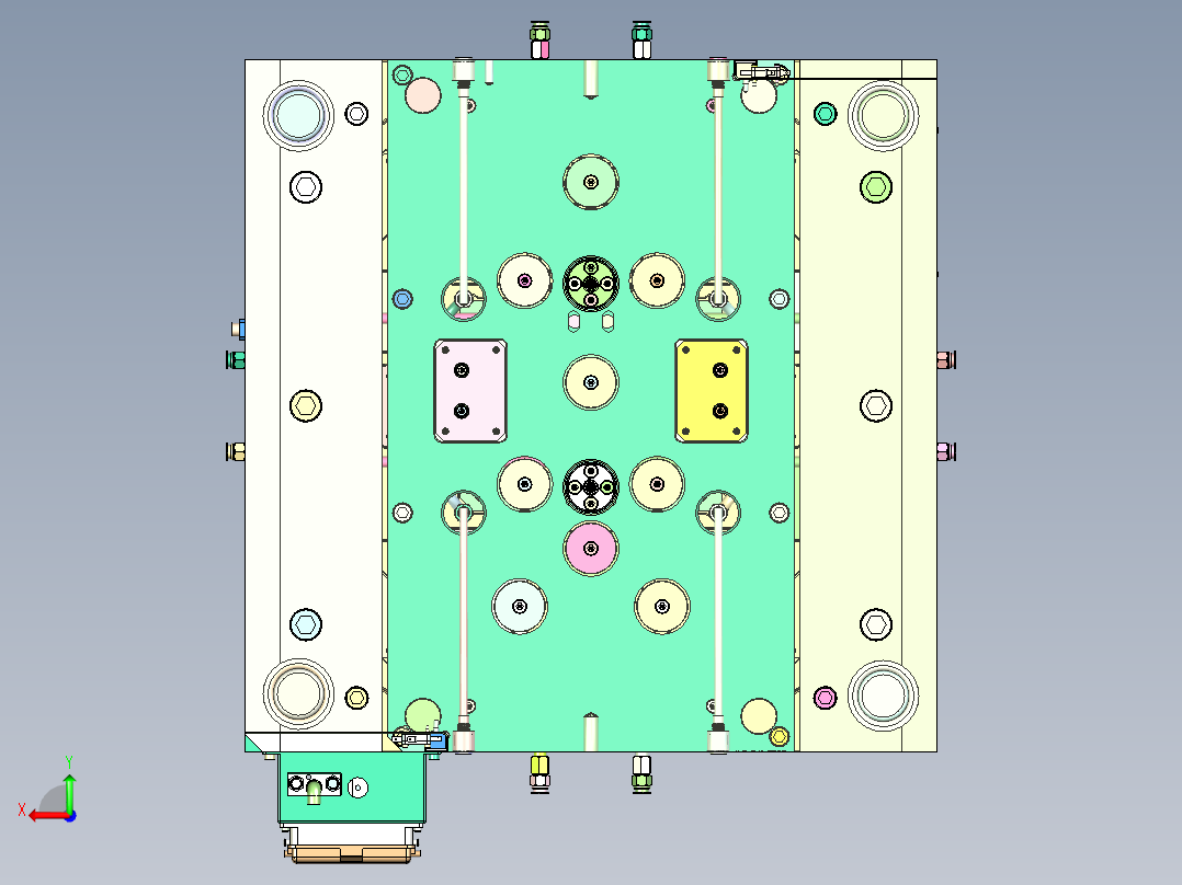 双层纸巾盒壳体（斜顶上顶针+四面哈夫滑块）后视图