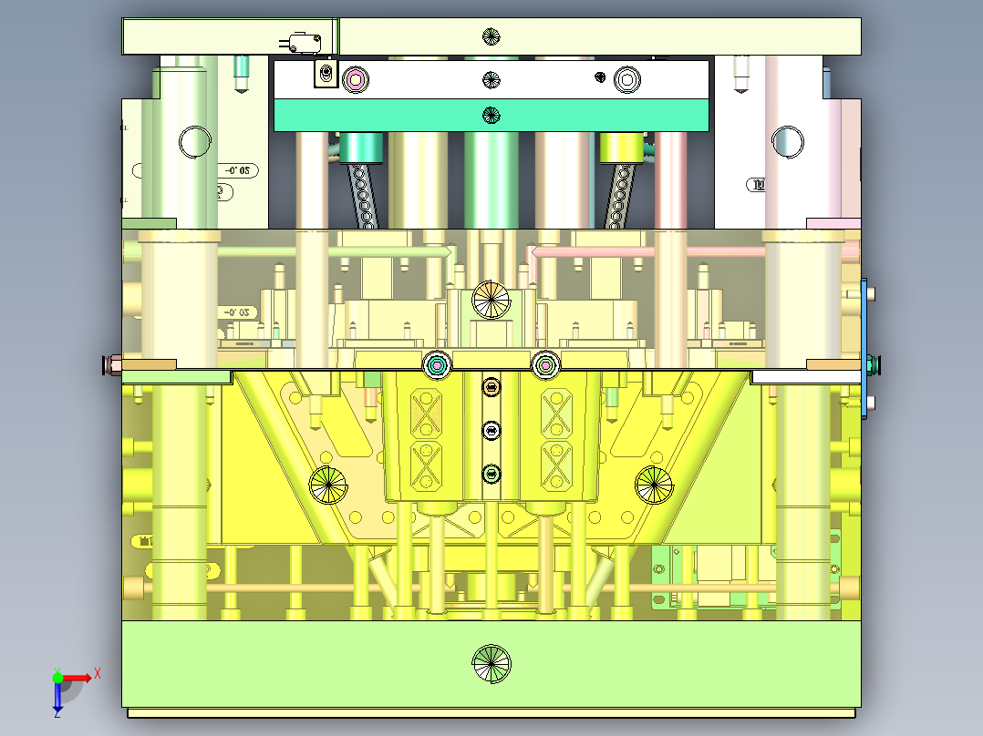 双层纸巾盒壳体（斜顶上顶针+四面哈夫滑块）俯视图