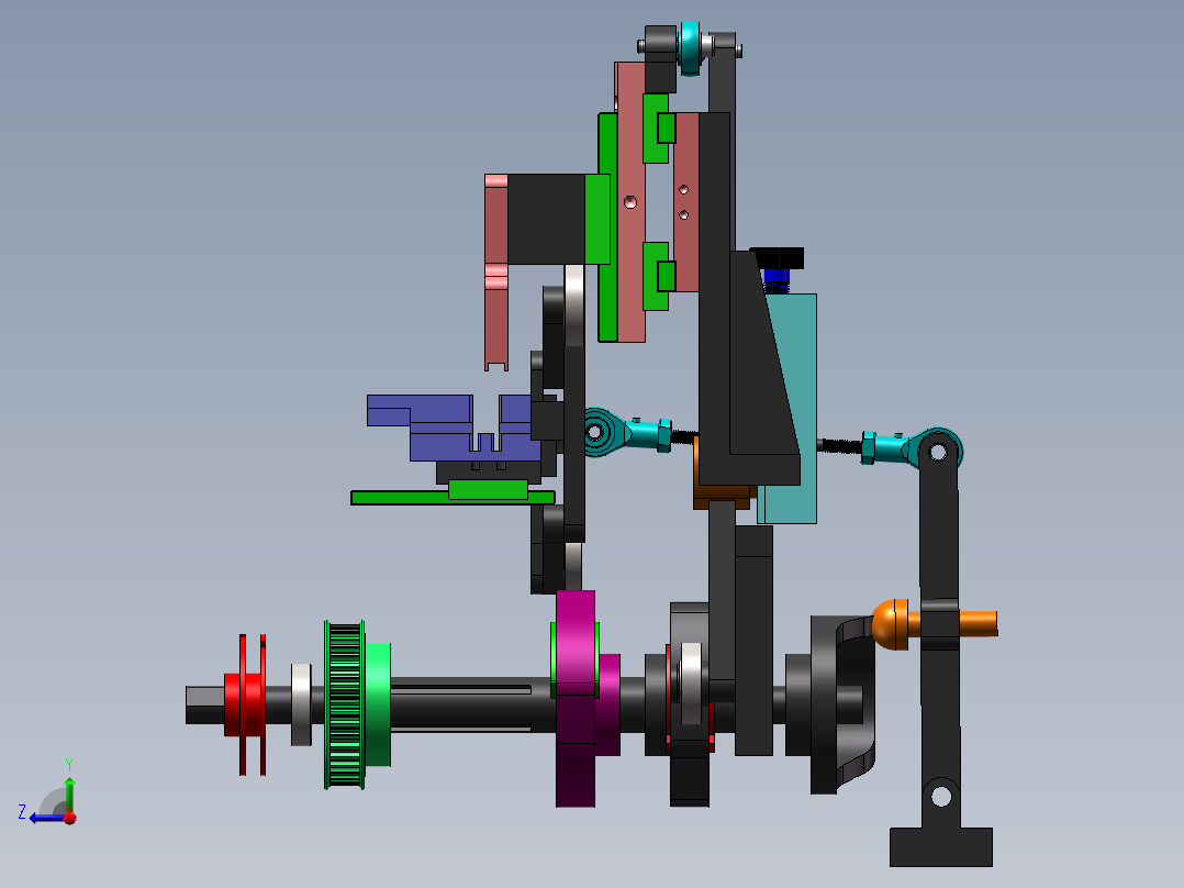 凸轮搬运吹气除尘机Solidworks设计右视图