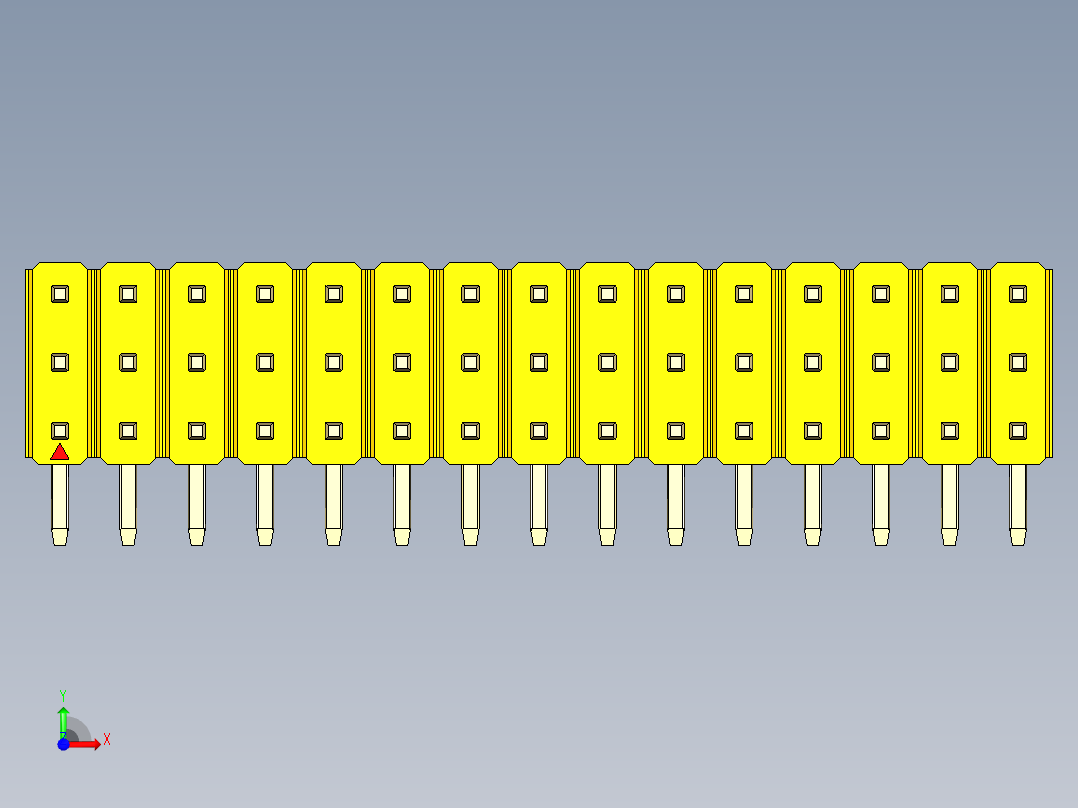 彩色公排针 100mil 2.54mm 系列-DS1022_yellow_3x15p_100mil_TypeD_rev1.0前视图